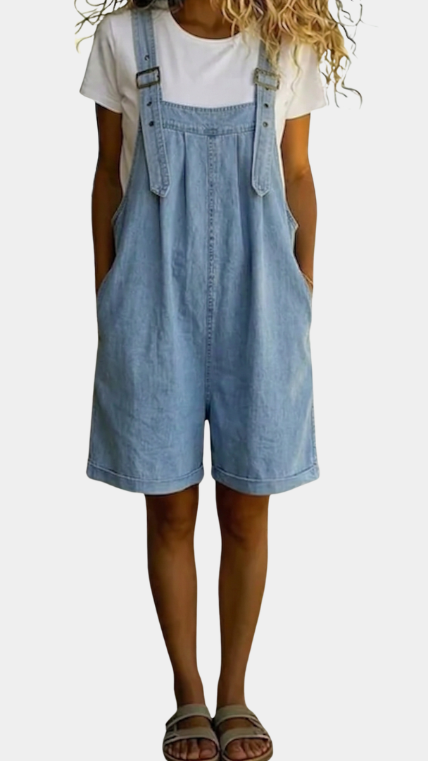 Clara | Salopette in Denim di Cotone Morbido Effetto Vintage Lavato Blu Chiaro