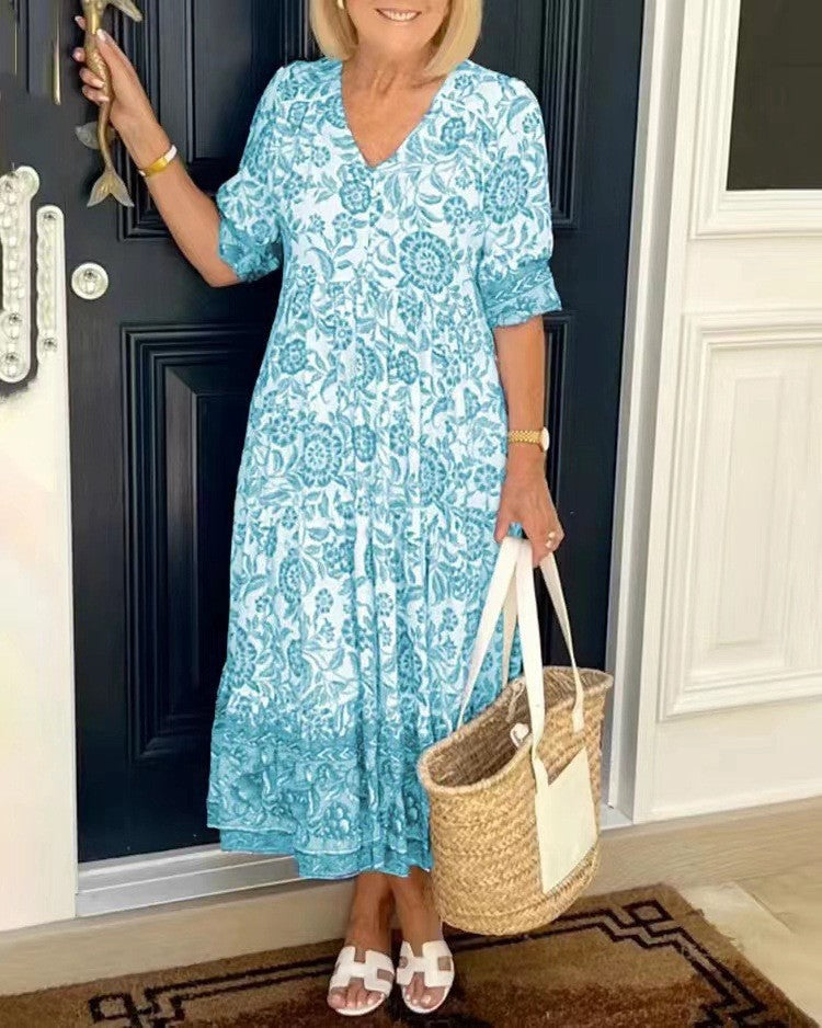 Manoli | Elegante vestito floreale con scollo a V