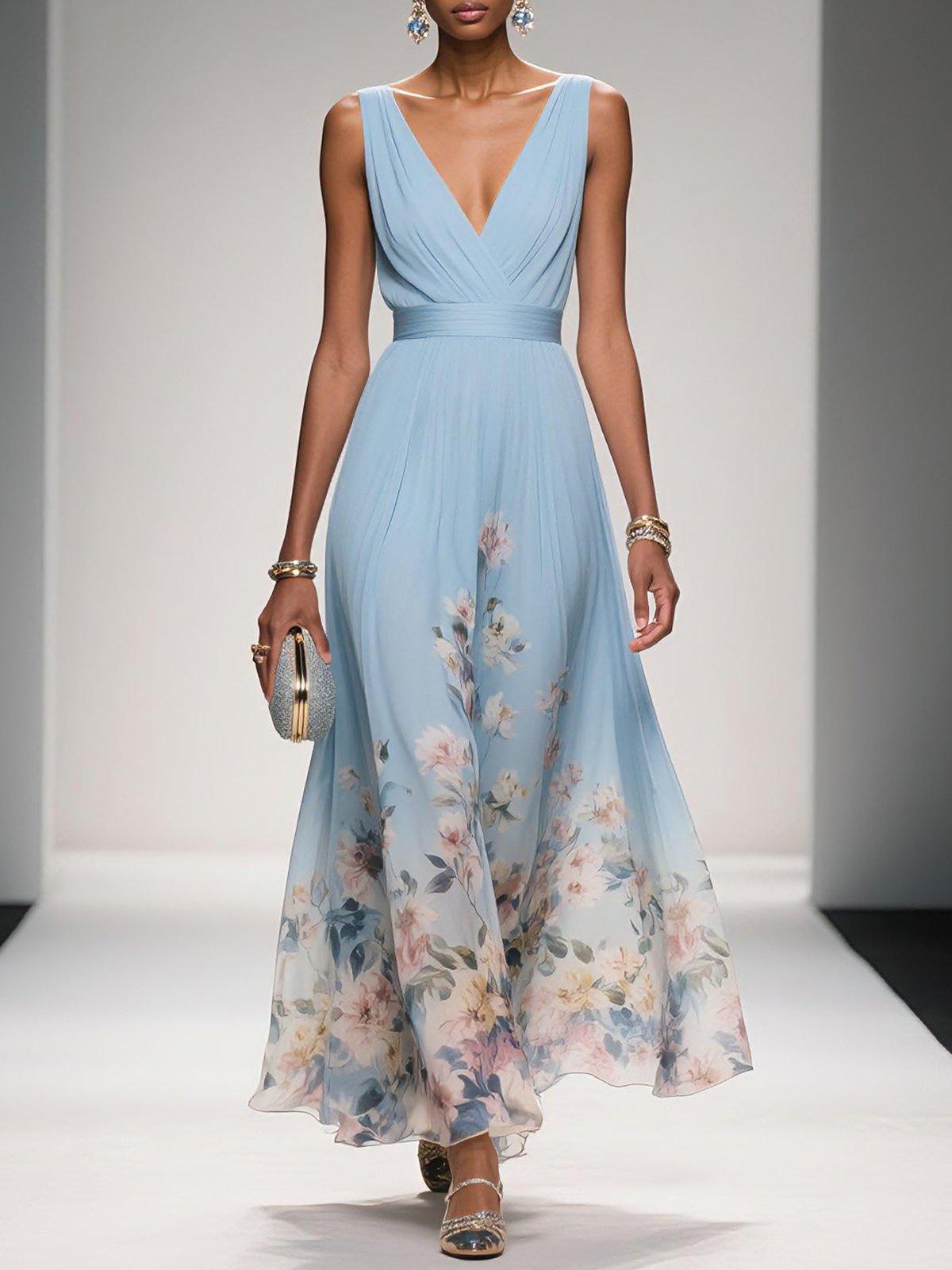 Rosa | Abito Maxi Chiffon Blu