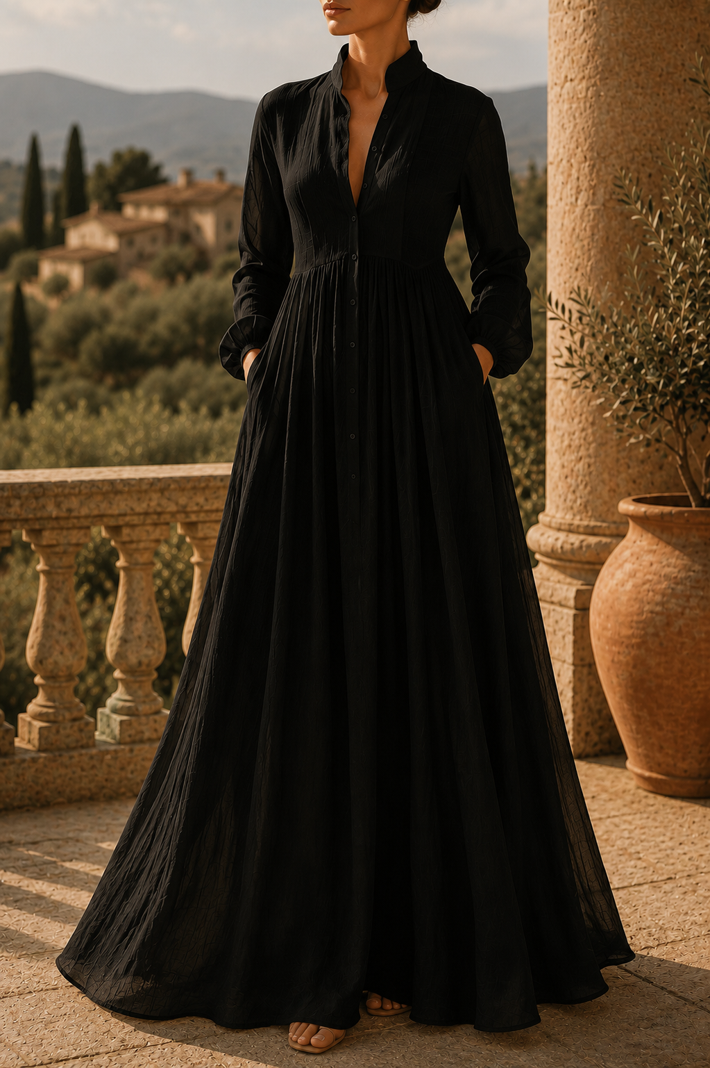 Abito lungo elegante con scollo profondo