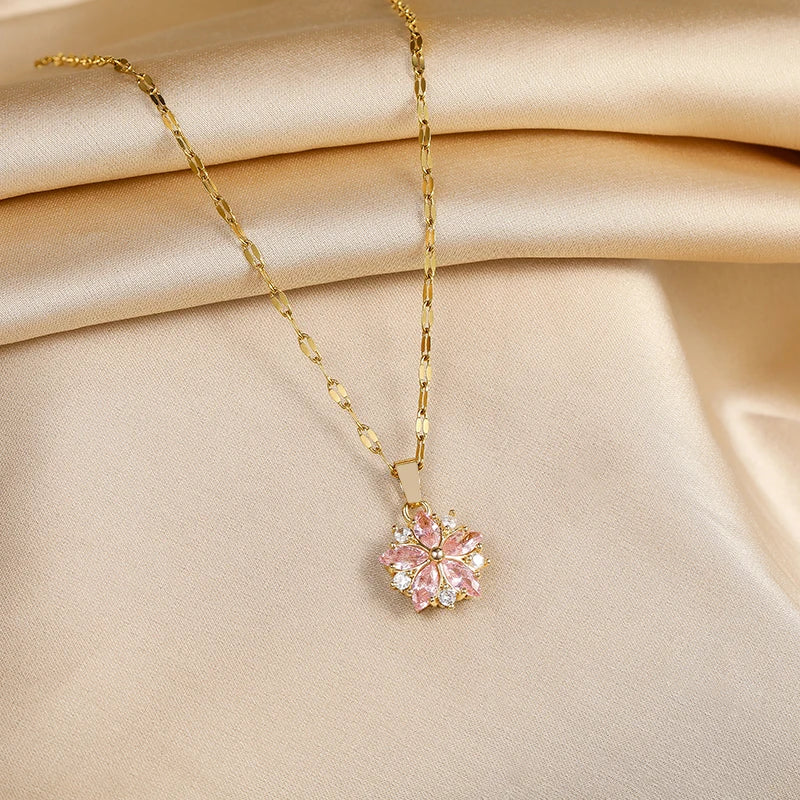 Collana Romantica Sakura Rose in Acciaio Inossidabile