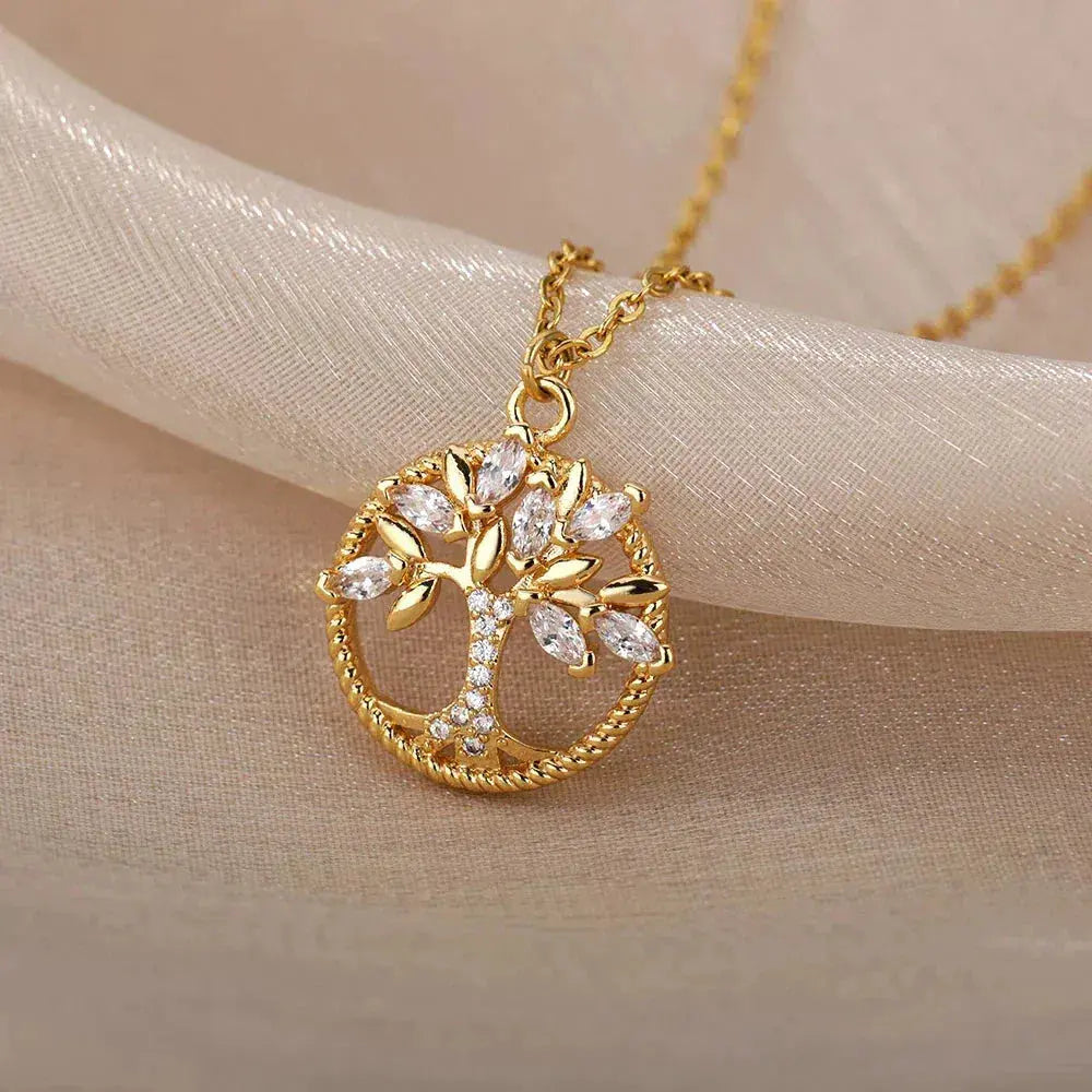 Collana in Oro con Zirconia a Forma di Albero della Vita