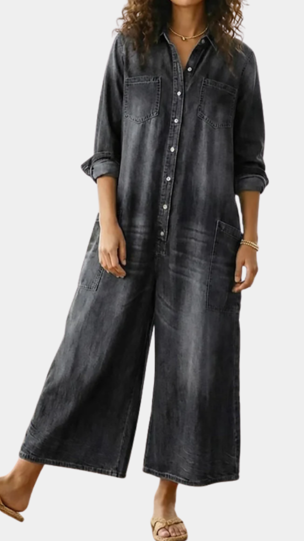 Diana | Vintage jumpsuit in denim cotone morbido lavato con bottoni