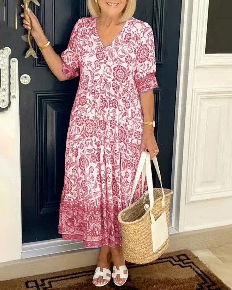 Manoli | Elegante vestito floreale con scollo a V