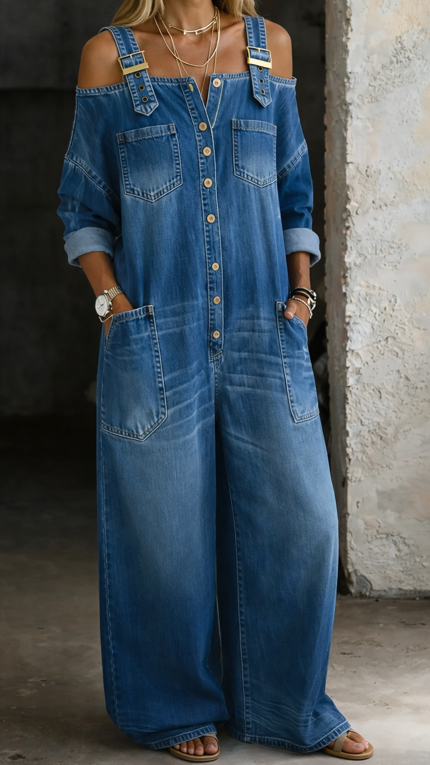 Sophia | Tuta in denim con spalle scoperte