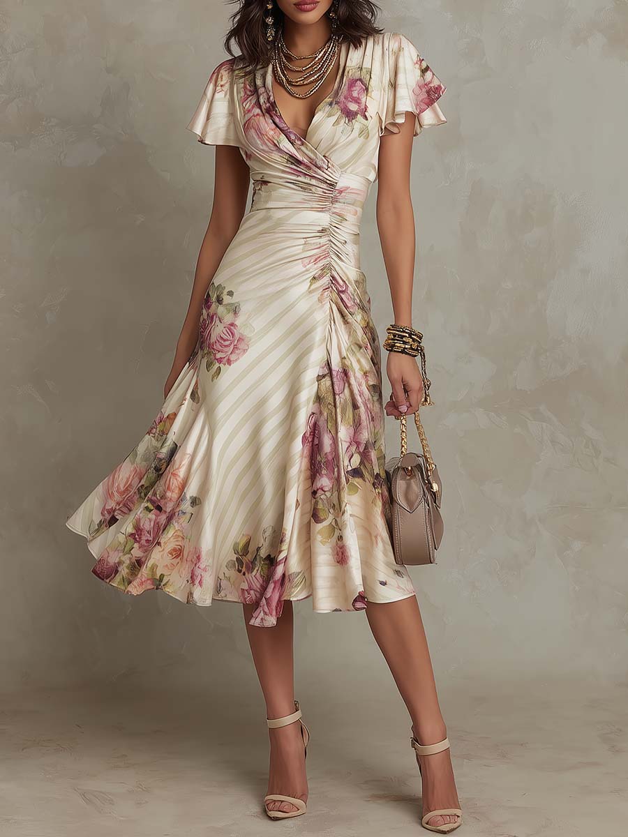 Margaret | Abito Midi Satin Floreale
