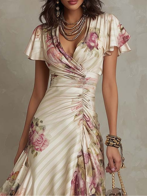 Margaret | Abito Midi Satin Floreale