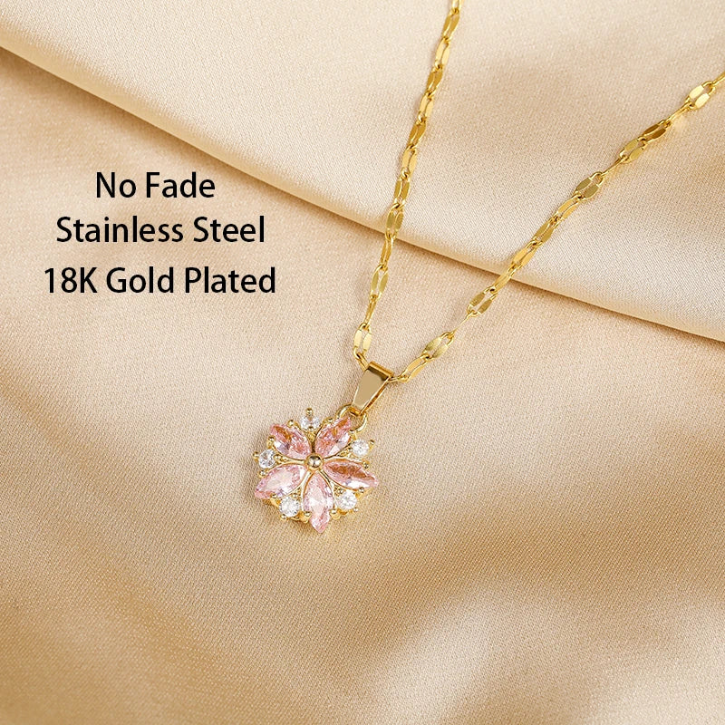 Collana Romantica Sakura Rose in Acciaio Inossidabile