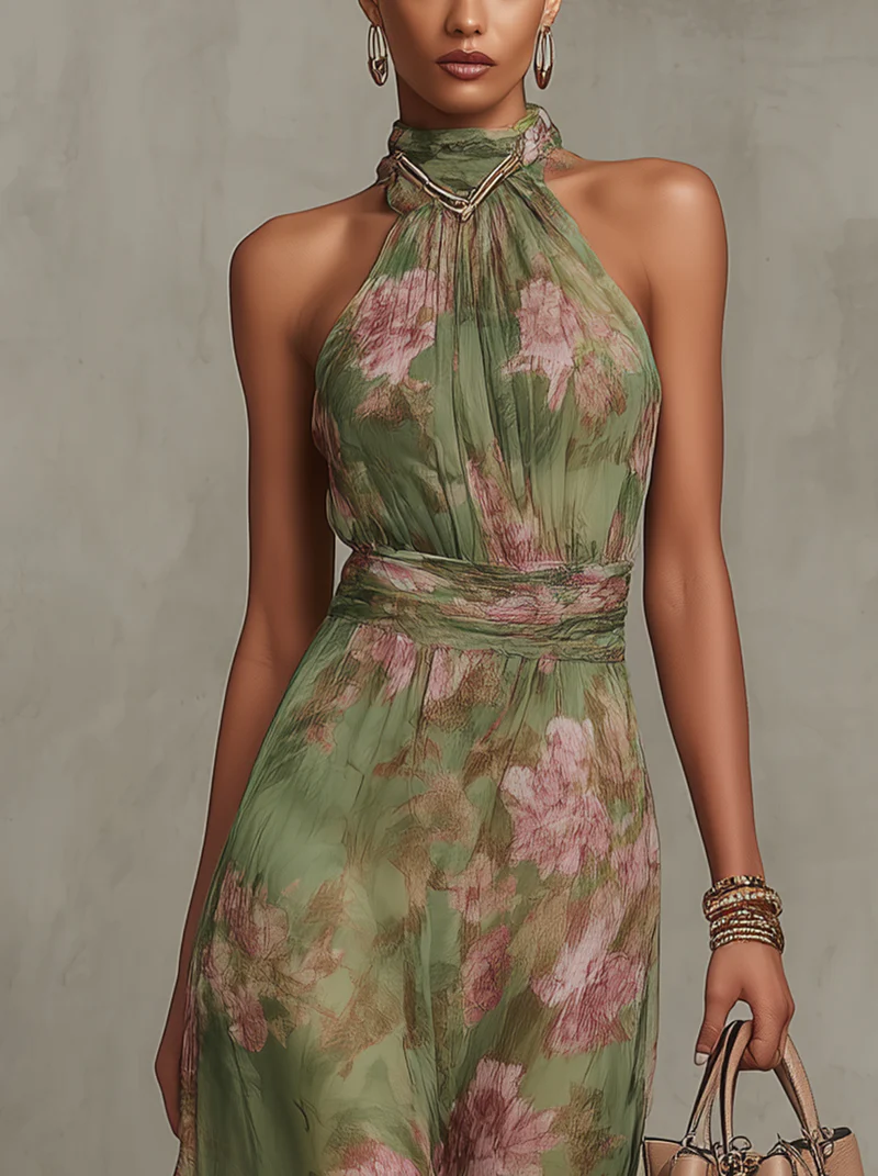 Firenze | Abito Halter Floreale Verde