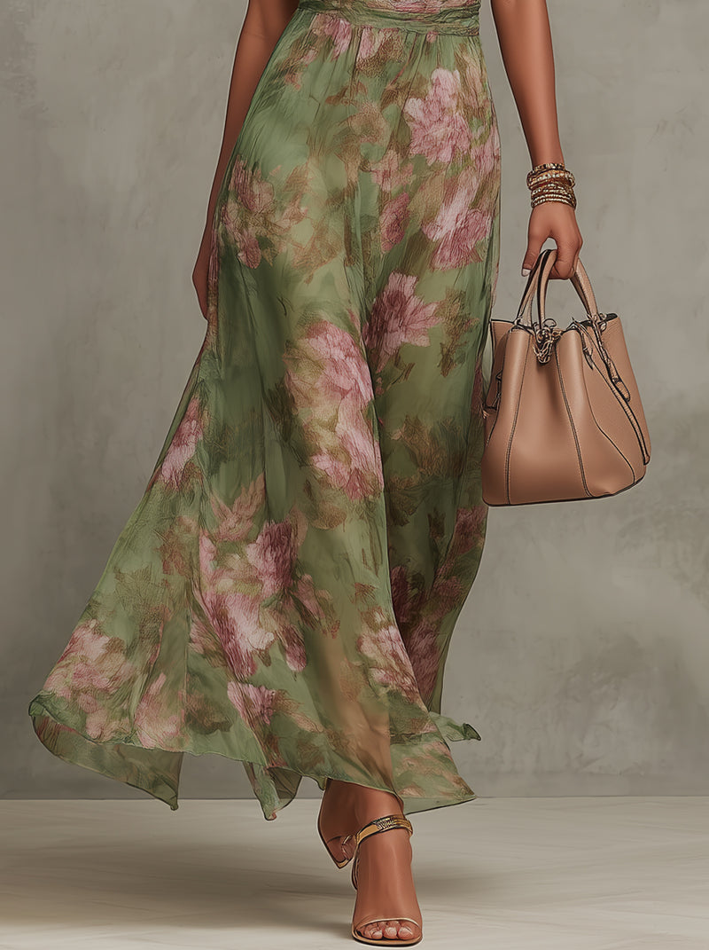 Firenze | Abito Halter Floreale Verde