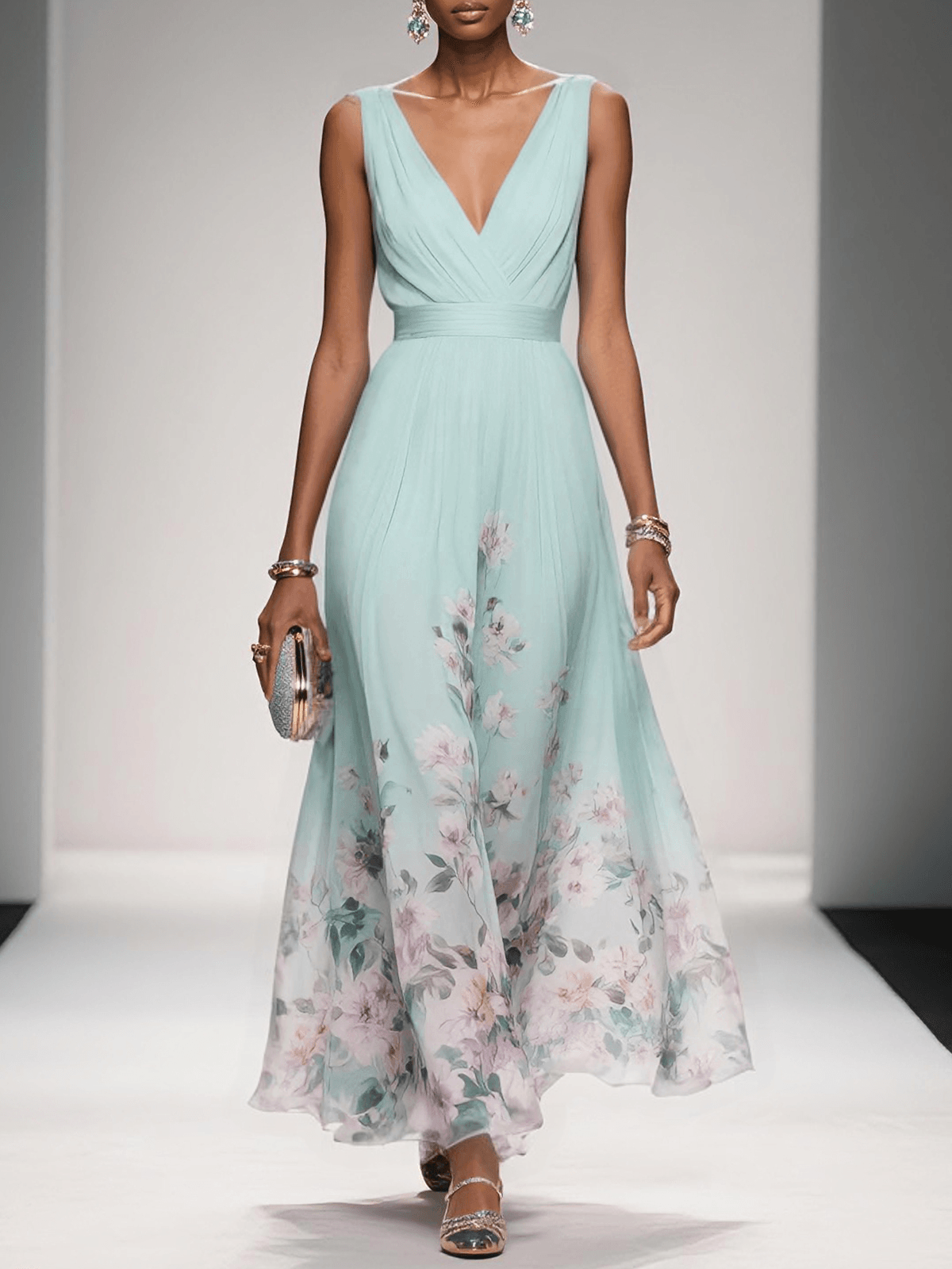 Rosa | Abito Maxi Chiffon Blu