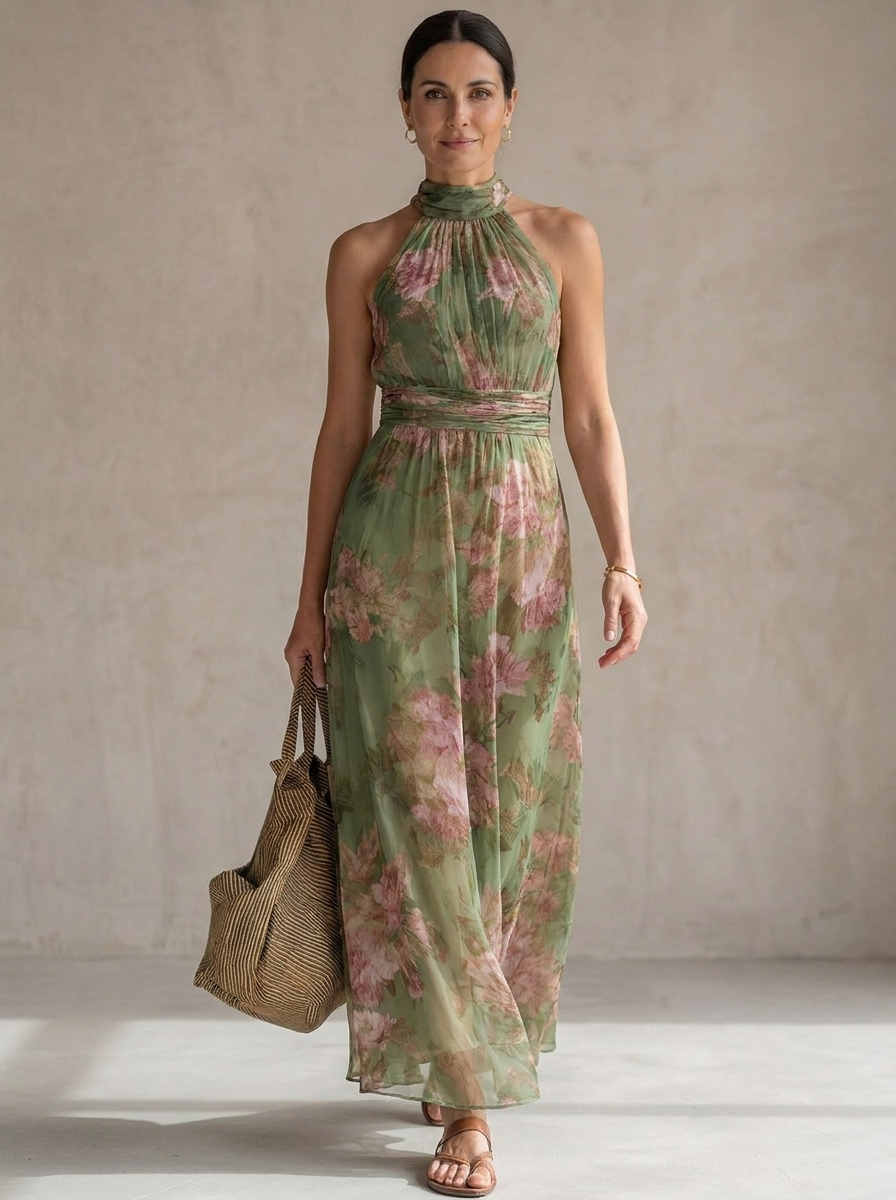 Firenze | Abito Halter Floreale Verde