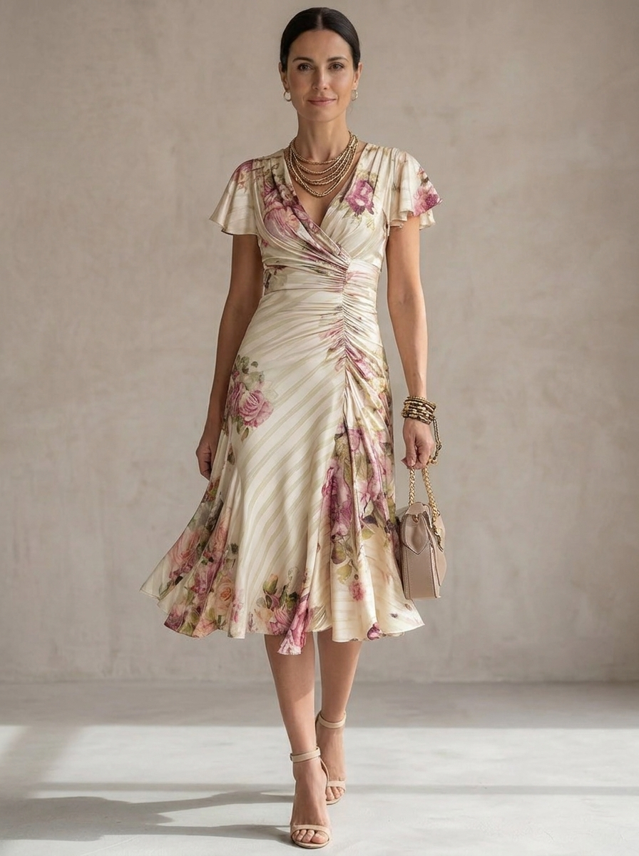 Margaret | Abito Midi Satin Floreale