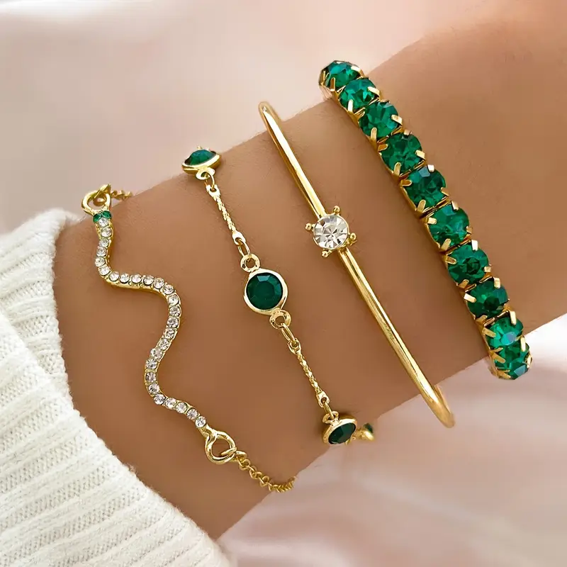 Bracciali vintage con zirconia verde - Set elegante