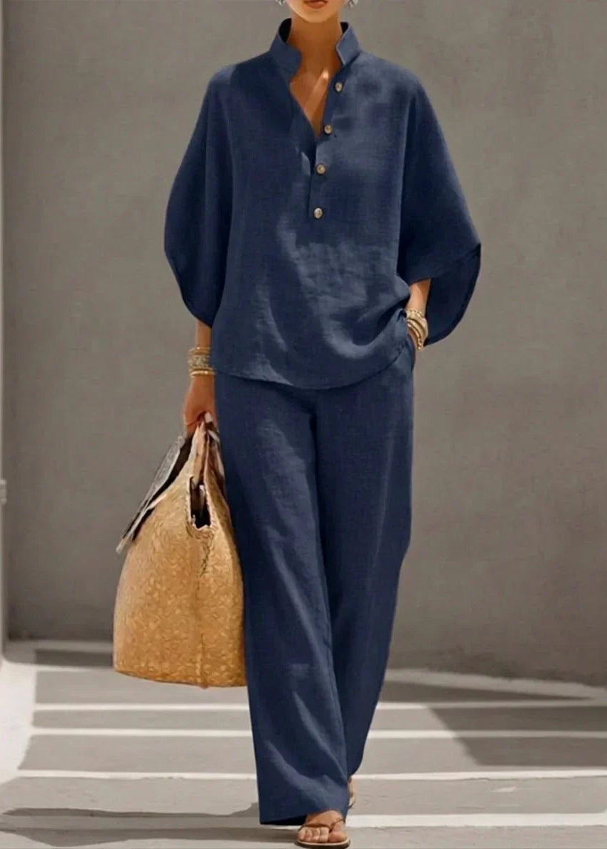 Maribel™ | Completo in lino con maniche a pipistrello e pantaloni larghi